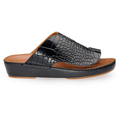 AN - 7015 Black / Tan - Glossy Croc-Textured Luxury Handcrafted Arabic Sandal for Men