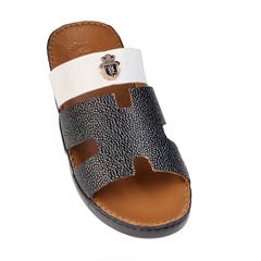 AN-7014 Black / Tan - Dual Tone Textured Luxury Handcrafted Arabic Sandal for Men