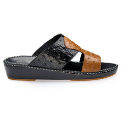 AN -7005 Tan / Black - Dual Tone Ostrich Textured Arabic Sandal for Men