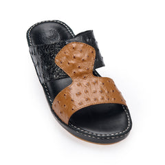 AN -7005 Tan / Black - Dual Tone Ostrich Textured Arabic Sandal for Men